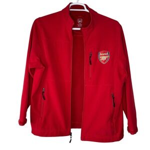 Arsenal FC Official Softshell Jacket Mens Large Red Full Zip Fleece Lined FLAWED